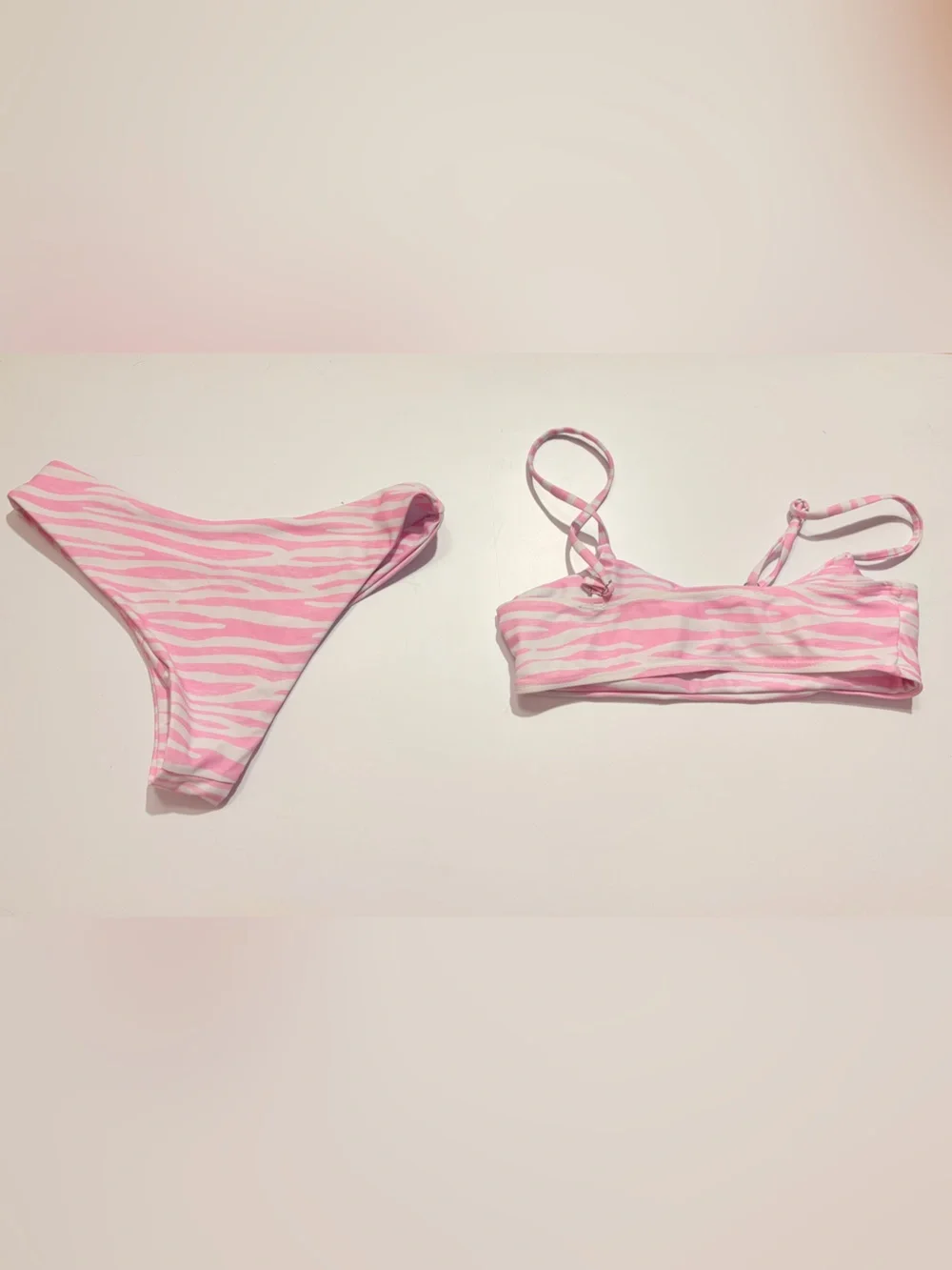 Source Unknown Pink and White Zebra Print Bikini Set